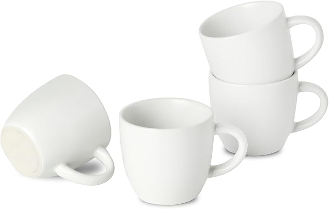 HASENSE Ceramic 3 OZ Espresso Cups, Porcelain Espresso Demitasse Cups Set of 4 for Double shot, Lungo and Ristretto, Tiny Italian Expresso Shot Coffee Mugs for Home and Office, White