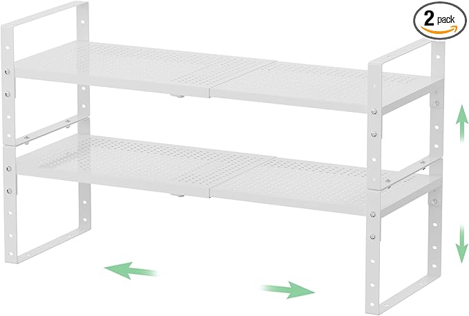 Expandable Countertop Organizer Rack/Shelf with Borders. for Kitchen, Pantry or Office - Heavy-Duty Steel Construction