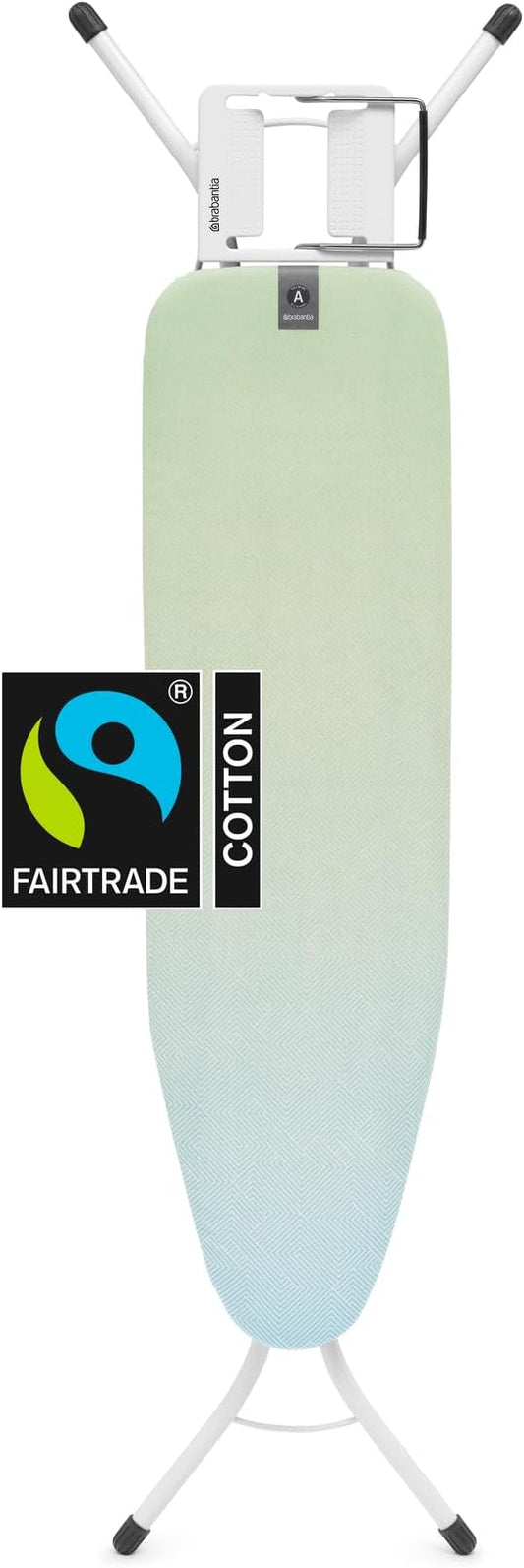 Brabantia Size A Compact Small Ironing Board (43x12 in) 7 Height Options, Adjustable Steam Iron Rest Holder (Soothing Sea) Non-Slip Feet, Anti-Collapse Child Locks