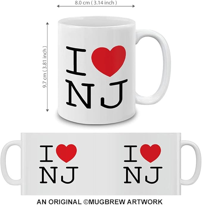 MUGBREW I Love NJ New Jersey Ceramic Coffee Mug Tea Cup, 11 OZ