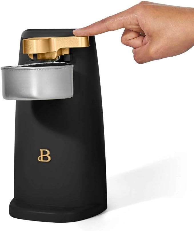 Beautiful Easy-Prep Electric Can Opener, Stainless Steel Blade, Built-in Knife Sharpener, Auto-Stop Safety, Cord Storage by Drew Barrymore (Black)