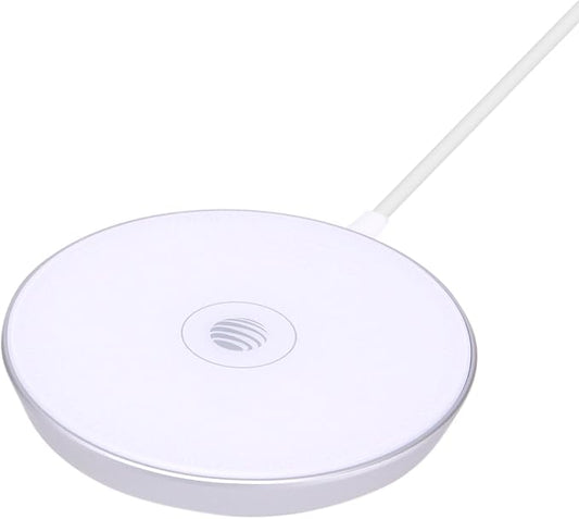 AT&T 15W Qi Wireless Charging Pad with Secure Magnetic Alignment, Qi Certified Fast Charger for iPhone, Android, Pixel, USB-C Input, Case-Friendly, Desk or Nightstand Use - White