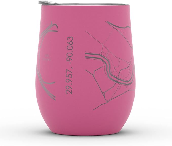 Well Told Engraved New Orleans LA Map Insulated Wine Tumbler, Etched Stainless Steel Cup (12 oz, Sunset Pink) City Map Insulated Tumbler, Custom Insulated Tumbler, Outdoor Drinkware