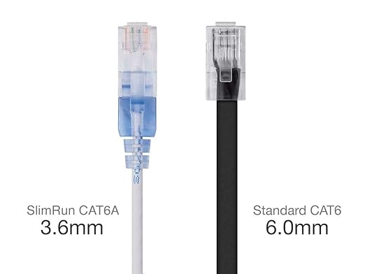 Monoprice Cat6A Ethernet Patch Cable - Snagless RJ45, 550Mhz, 10G, UTP, Pure Bare Copper Wire, 30AWG, 10-Pack, 1 Feet, White - SlimRun Series