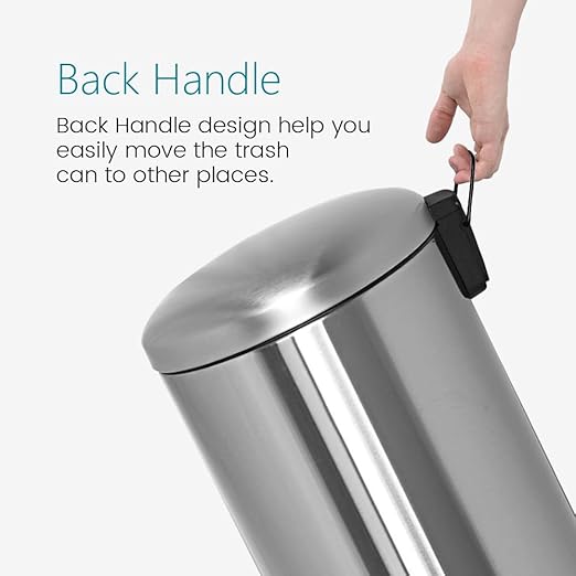 8 Gallon Trash Can, Stainless Steel Garbage can with Removal Liner, Pedal Trash Can with Soft Close lid, Round Trash Bin for Kitchen, Office, Dorm or Bathroom, 30 Liters, Silver