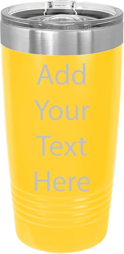 CRAZYDAISYWORLD Customized Polar Camel 20 Oz. Vacuum Insulated Ring Neck Tumbler with Slider Lid Personalized with Your Text (Yellow)