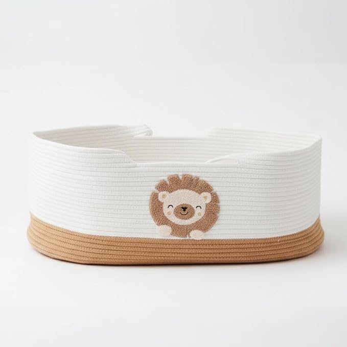 Portable Foldable Basket with Handles, Sturdy Woven Cotton Rope Crate for Daily Organization, Baby Bedside Sleeper, Outings, Pet Nest 27.56 × 15.75in