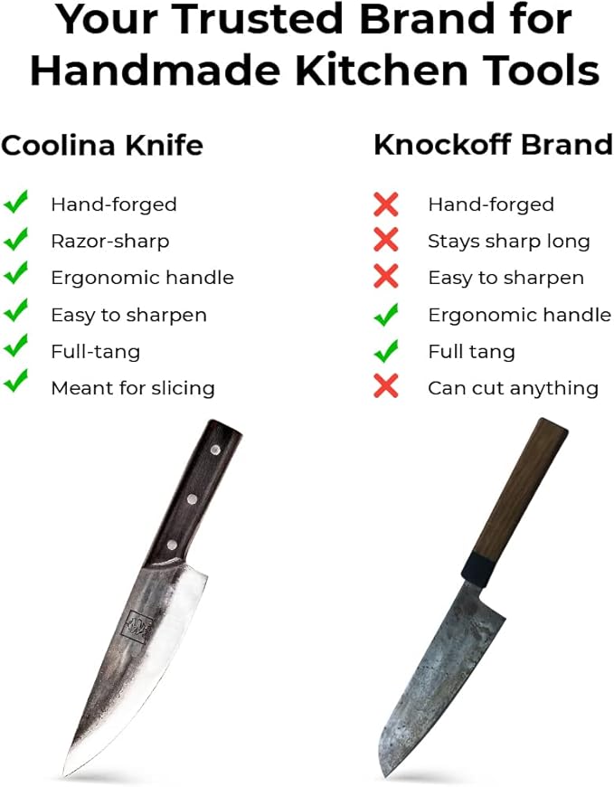 COOLINA Altomino Tungsten Steel Slicing Knife, 7.1-in Japanese Traditional Chef, Forged Hammered Kitchen Knife, Outdoor Cooking Hunting Survival Knives
