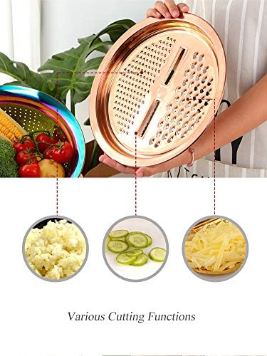 3PC/Set Colander set Stainless Steel Vegetable Slicer Fruit Potato Peeler Carrot Grater Strainer Utensil Round Rice Washer Bowl Drain Basket-Rainbow Color
