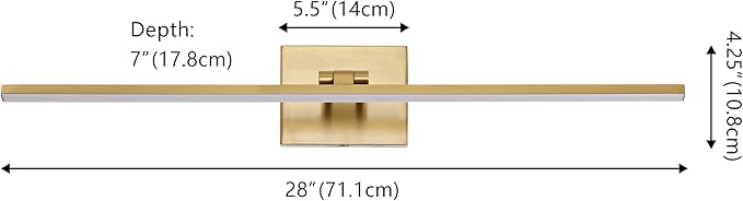 JONATHAN Y JYL7163A Santino 28" Modern Minimalist Swivel Integrated Dimmable LED Rechargeable Picture Light with Touch Sensor for Bedroom, Living Room, Kitchen, Office, Brass Gold