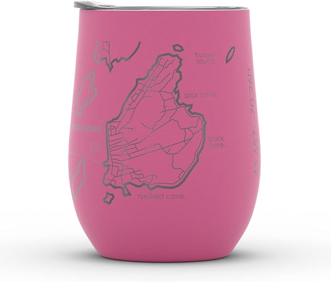 Well Told Engraved Portland Maine Map Insulated Wine Tumbler, Etched Stainless Steel Cup (12 oz, Sunset Pink) City Map Insulated Tumbler, Custom Insulated Tumbler, Outdoor Drinkware
