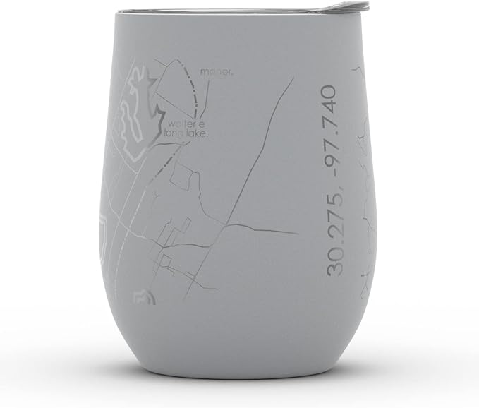 Well Told Engraved Austin Texas Map Insulated Wine Tumbler, Etched Stainless Steel Cup (12 oz, Dockside Gray) City Map Insulated Tumbler, Custom Insulated Tumbler, Outdoor Drinkware