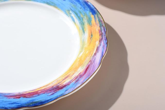Exquisite ceramic tableware 3 Piece Bone China Modern Round Dishes Sets,Dinnerware dishset for Kitchen,Dinner Plate,Dessert Plate,Soup Bowl,Colorful flowers
