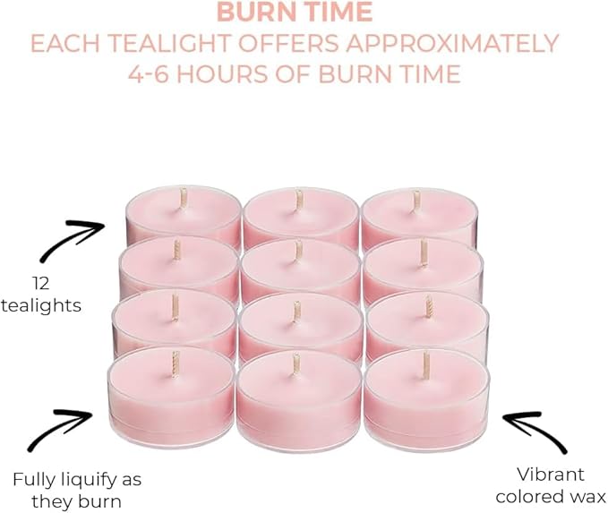 PartyLite Set of 12 Tea Lights Candles, Moonflower Scent, Aromatherapy Scented Candles Gift Set, Up to 4 to 6 Hours Burn Time
