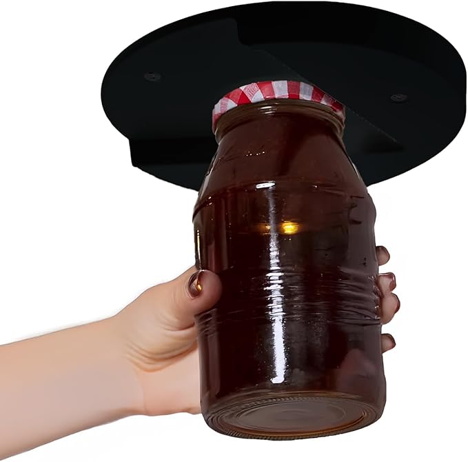Jar Opener for Seniors - Under Cabinet Jar & Bottle Opener - Easy Grip for Weak Hands & Arthritis - One-Handed Kitchen Gadget - Heavy Duty Lid Remover (Black)