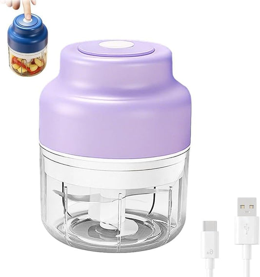 Electric Garlic Chopper with USB Rechargeable Design, Portable Food Processor for Garlic, Onion, Chili, Nuts, Vegetables, One-Touch Mini Kitchen Helper (Purple, 250ml)