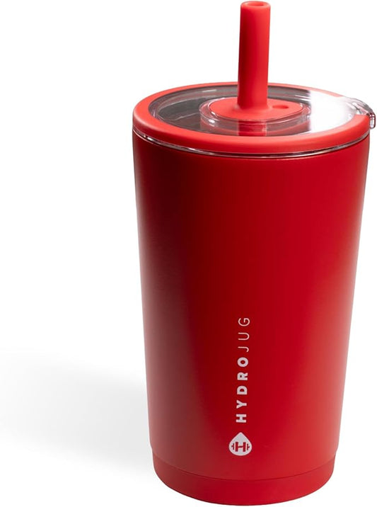 HydroJug Everyday Tumbler 14 oz – Ceramic-Lined Insulated Tumbler with Straw and Soft-Touch Lid, Cup Holder Friendly, Double-Wall Vacuum Insulation, Reusable Travel Cup – Alumni Red