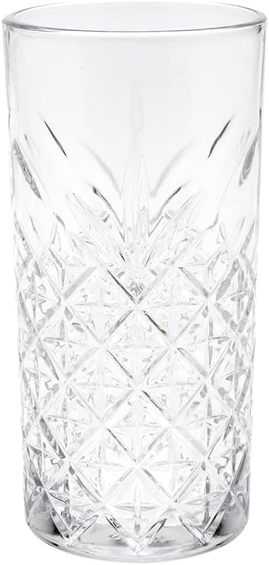 Restaurantware Timeless 15 Ounce Tall Beverage Glasses Set of 6 Etched Drinking Glasses - Dishwasher-Safe Chip-Resistant Clear Glass Water Glasses Lead-Free For All Types Of Drinks