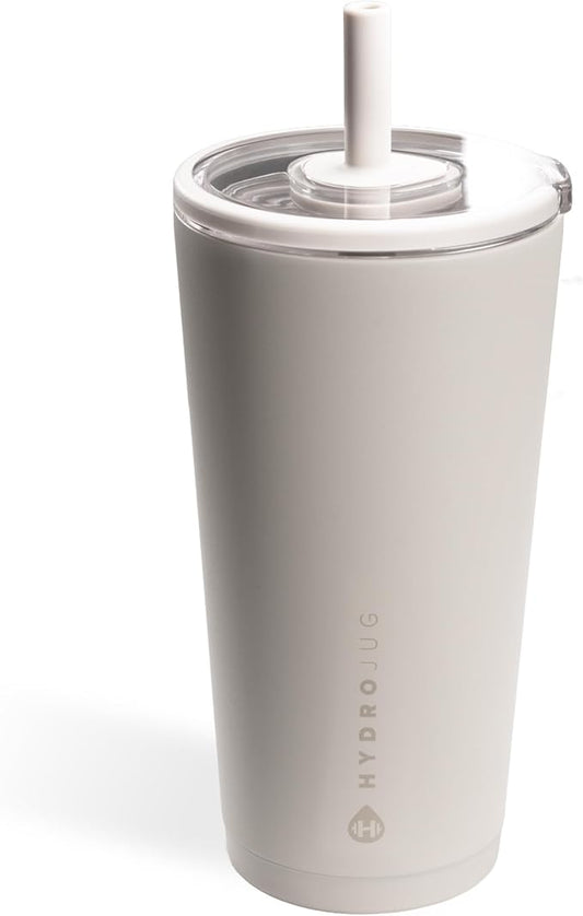 HydroJug Everyday Tumbler 20 oz – Ceramic-Lined Insulated Tumbler with Straw and Soft-Touch Lid, Cup Holder Friendly, Double-Wall Vacuum Insulation, Reusable Travel Cup – Linen