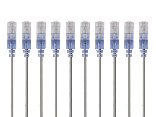 Monoprice Cat6A Ethernet Patch Cable - Snagless RJ45, 550Mhz, 10G, UTP, Pure Bare Copper Wire, 30AWG, 10-Pack, 1 Feet, Gray - SlimRun Series