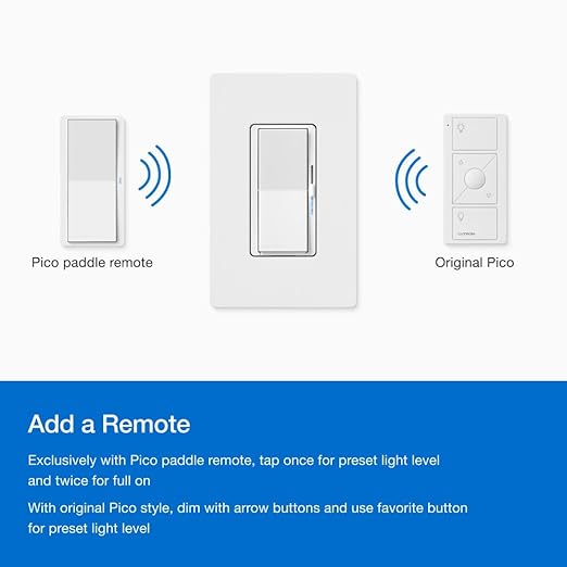 Lutron Diva Smart Dimmer Light Switch for Caseta Lighting (Lutron Smart Hub Required), for LED Lights, 150W, Single-Pole/3-Way, No Neutral, Light Almond (DVRF-6L-LA)