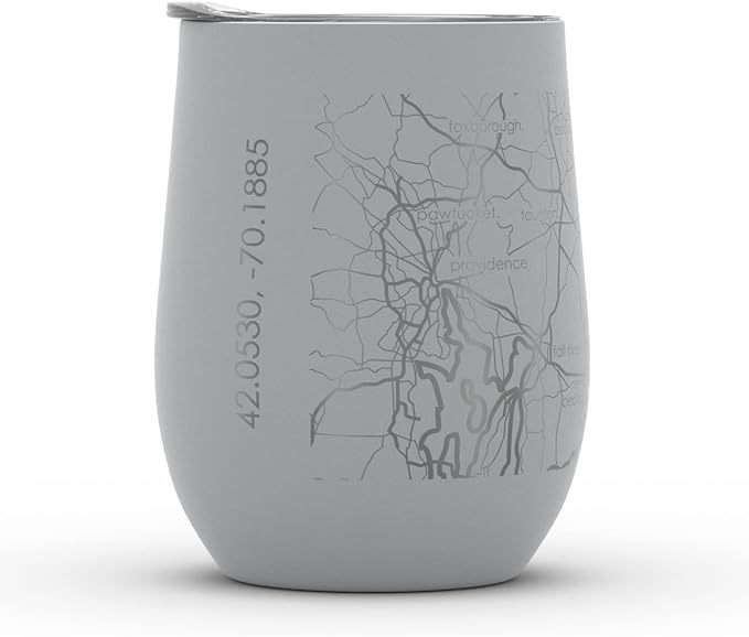 Well Told Engraved Cape Cod Massachusetts Map Insulated Wine Tumbler, Etched Stainless Steel Cup (12 oz, Dockside Gray) City Map Insulated Tumbler, Custom Insulated Tumbler, Outdoor Drinkware