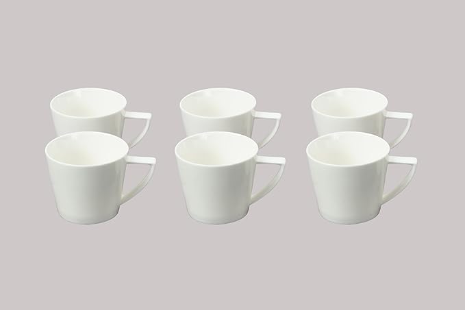 Bone China Cone Shape, Elegance White Mug 6oz, Set of 6