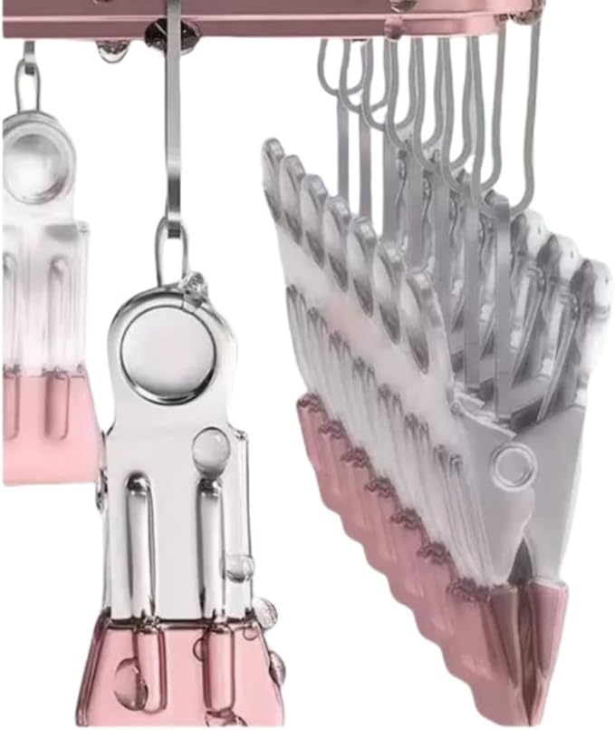 Clothes Drying Racks Clip Hangers Metal with 36 Clips Windproof Hook Underwear Hanger Foldable Laundry Clip for Socks Bras (Pink)