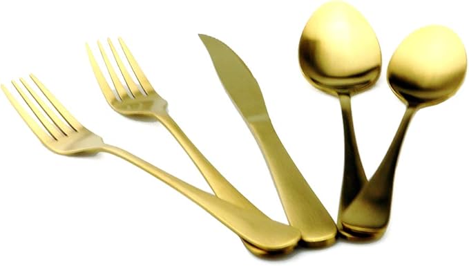 Gold Reusable Utensils with Case Camping Travel Silverware Set,Portable Stainless Steel Cutlery Set - Matte Flatware Set Knife Fork Spoon Mirror Straws Chopsticks - for Office Lunch, Hiking, School
