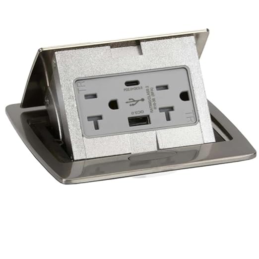 Lew Electric Kitchen Countertop Pop Up Charging USB A/C Ports (Nickel)