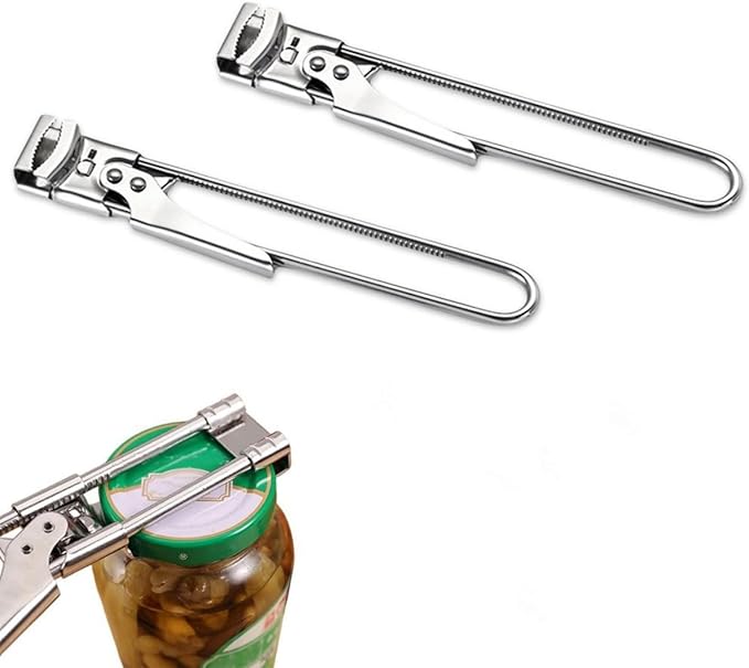 2 PCS Adjustable Multifunctional Stainless Steel Can Opener, Adjustable Grip Jar Opener Multifunctional Retractable Bottle Opener, Manual Can Openers Jar Lid Gripper Cover Remover Kitchen Gadget (A)