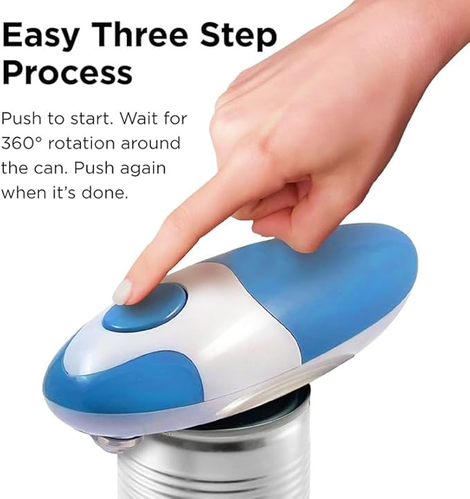 Generic Electric Can Opener, Automatic Hands-Free, Blue, Plastic, Compact, Battery Operated, Smooth Edge Cutting, One-Touch Operation, for Seniors with Arthritis, 6 x 4 x 3.5 Inches