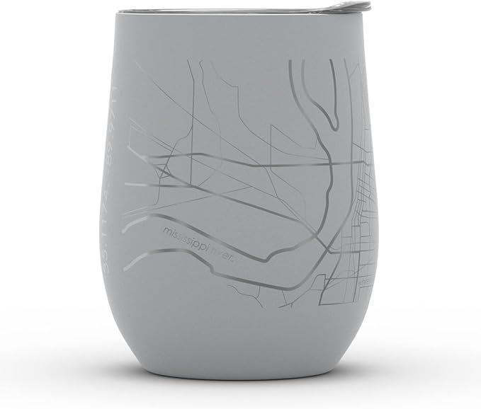 Well Told Engraved Memphis Tennessee Map Insulated Wine Tumbler, Etched Stainless Steel Cup (12 oz, Dockside Gray) City Map Insulated Tumbler, Custom Insulated Tumbler, Outdoor Drinkware
