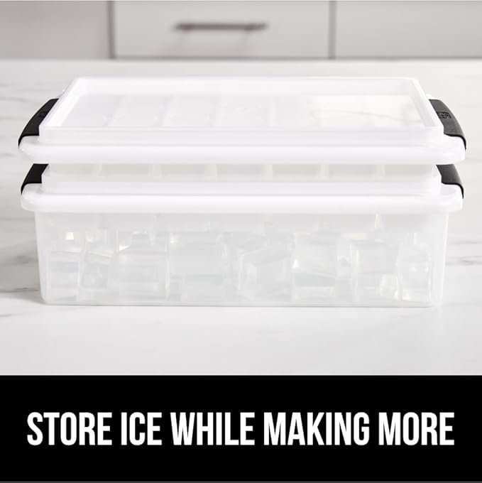 GORILLA GRIP BPA-Free Easy Release Stackable Ice Cube Tray for Freezer, Set Makes 56 Cubes for Cocktails, Coffee, Bucket Kit Includes 2 Leakproof Trays with Lid and Scooper, Holiday Hosting, Black