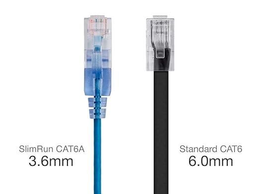 Monoprice Cat6A Ethernet Patch Cable - Snagless RJ45, 550Mhz, 10G, UTP, Pure Bare Copper Wire, 30AWG, 5-Pack, 10 Feet, Blue - SlimRun Series