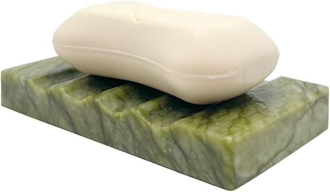 Real Marble Christmas Soap Dish for Shower - Stone Tray, Small Bar Soap Holder with Drainage | Non-Slip, Luxury Bath Room Accessories (Earth Green)
