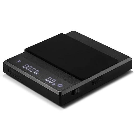 Rechargeable Coffee Scale with Timer - MUVNA Large Digital Pour-Over Scale, 2kg/0.1g Precision for Espresso Weight, Drip, Auto Tare, Brew Ratio, 3 Modes, 1500mAh for Long Standby, Black
