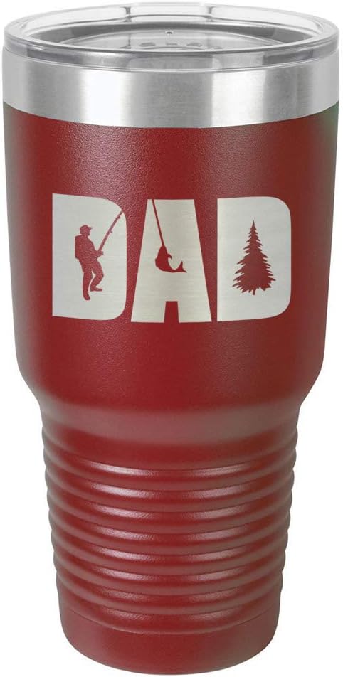 DAD KNOCKOUT FISHING Maroon 30 oz Tumbler With Straw and Slide Top Lid | Stainless Steel Travel Mug | Compare To Yeti Rambler