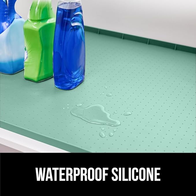 GORILLA GRIP Waterproof Silicone Under Sink Mat with Raised Lip for Kitchen and Bathroom, Cabinet Shelf Liner Stay in Place Mats Dishwasher Safe Drawer Liner, Organizer Tray, 15 x 22 in, Mint