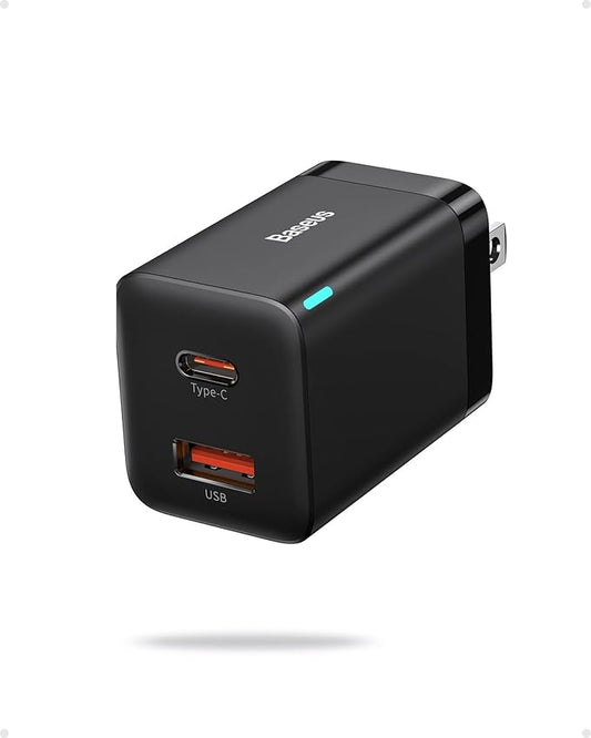 Baseus 30W Dual Port USB C PD Charger Block, Foldable PPS GaN Fast Charger Power Adapter for iPhone 17/16/15 Pro Max/14 Pro/13, Galaxy S24 Ultra/S23, Google Pixel 6, iPad, Black