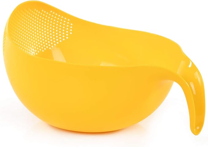 Mintra Home Rice Colander (Yellow) - Strainer, Lightweight for cleaning, beans, fruit and vegetables 9.5x13x7