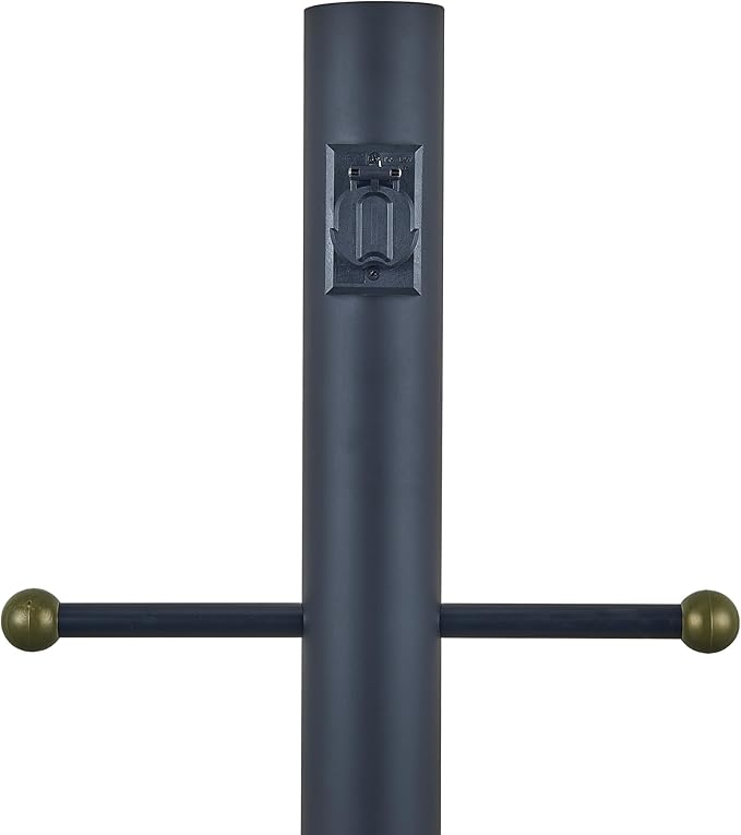 Design House Oakmont Outdoor Lamp Post, Integrated Outlet, Weather-Resistant, Powder-Coated Steel, 15.5-in. Plastic Cross-Arm, Easy Installation, Black, 3 in. Diameter x 80 in. H, 579714