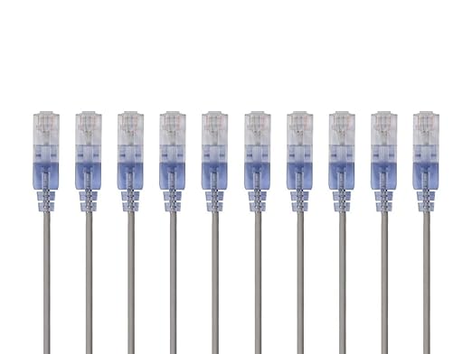 Monoprice Cat6A 2ft Gray 10-Pk Patch Cable UTP 30AWG 10G Pure Bare Copper Snagless RJ45 SlimRun Series Ethernet Cable