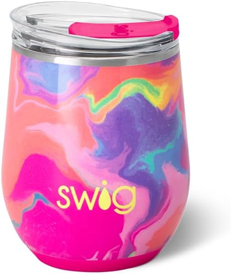 Swig Life 12oz Wine Tumbler with Lid, Stainless Steel, Dishwasher Safe, Portable, Triple Insulated Wine Tumbler (Candy Crush)