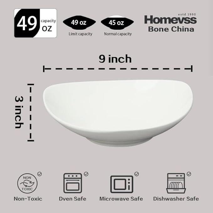 Bone China Elegance White Triangle Serving Bowl 9inch x 9inch, 49oz, Set of 2 Pieces