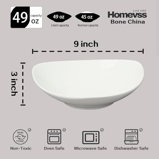 Bone China Elegance White Triangle Serving Bowl 9inch x 9inch, 49oz, Set of 2 Pieces