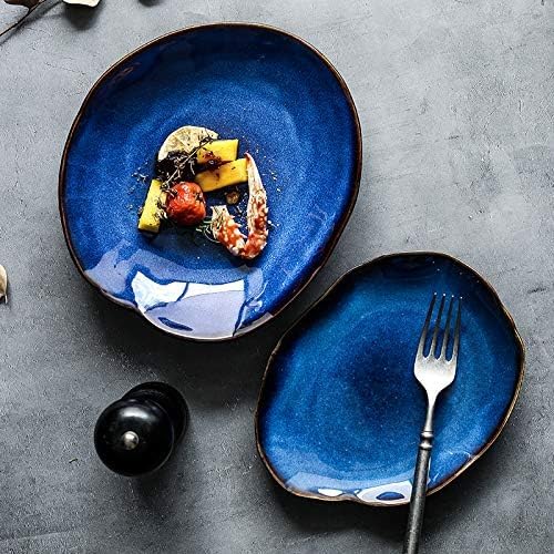 Nordic Ceramic Household Pottery Irregular Salad Platter Klin Glaze Dinner Plate-Set of 4
