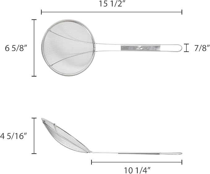 TrueCraftware- 6-1/2-Inch Round Fine Mesh Wire Skimmer 9-1/2" Handle Length Nickel Plated- Kitchen Utensil Food Strainer Skimmer Spoon for Cooking Sieve Sifters Rice Quinoa Pasta Fruits Vegetables