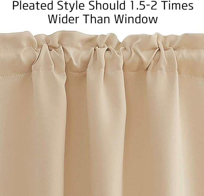 NICETOWN Blackout Short Curtains for Basement Farmhouse Rustic Energy Saving Double Rod Pocket Adjustable Window Valances for Small Window, 2 Pieces, 52" W by 18" L + 1.6" Header, Biscotti Beige