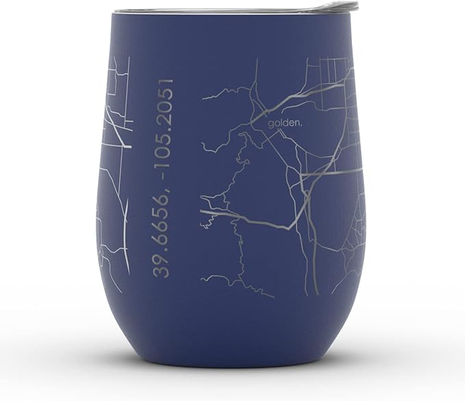 Well Told Engraved Denver Colorado Map Insulated Wine Tumbler, Etched Stainless Steel Cup (12 oz, Midnight Blue) City Map Insulated Tumbler, Custom Insulated Tumbler, Outdoor Drinkware
